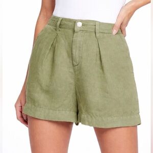 $398 L’Agence Zahari Khaki Greeb Pleated Linen Shorts size 30, NWT new